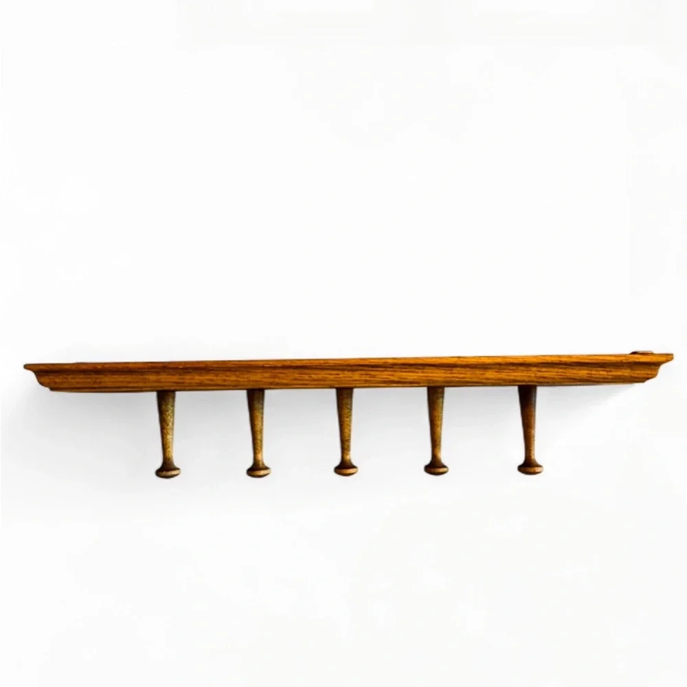 Vintage Wooden Wall Coat Rack Hand Painted Apple Checker Farmhouse Cottagecore